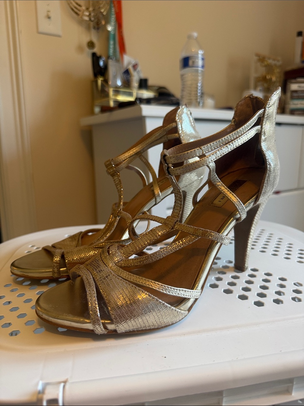 Tahari Metallic Gold Strappy High Heels